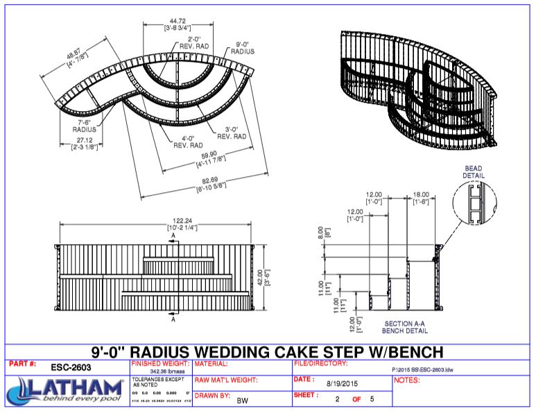 9' Radius Wedding Cake Step 42" w/ Right Bench (8'10 5/8" Wide)